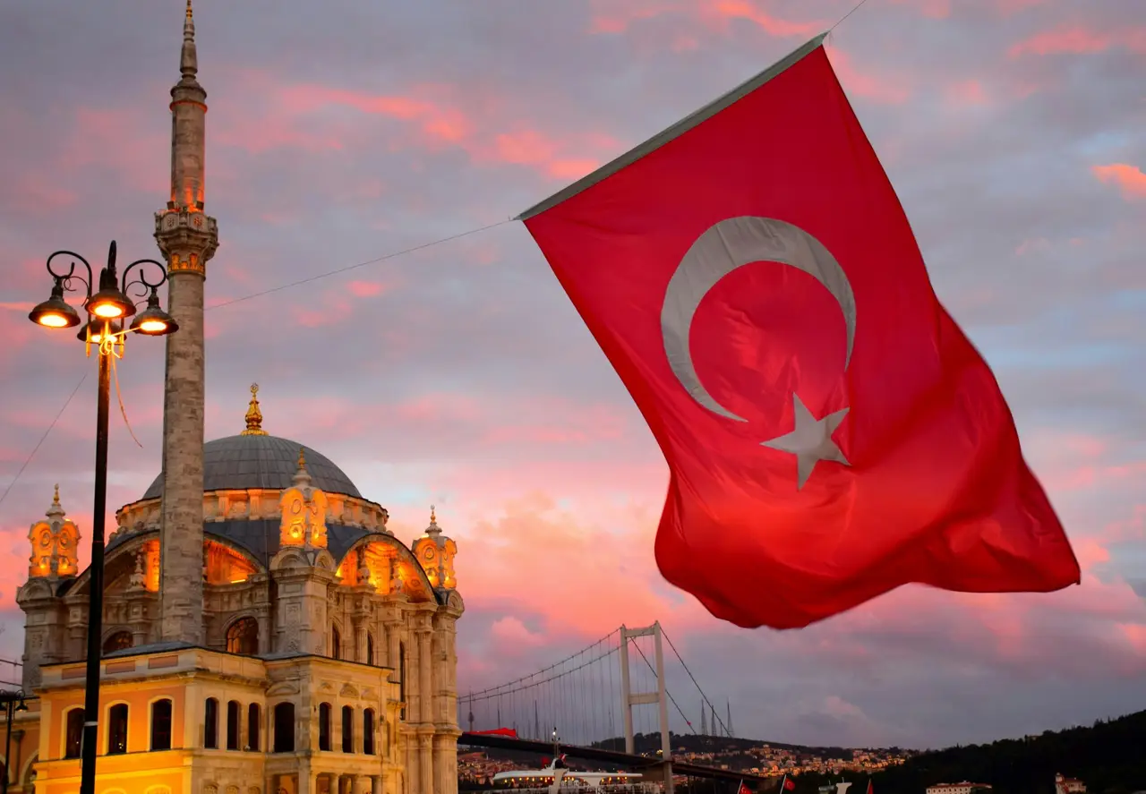 The turkish flag and ortakoy mosque istanbul