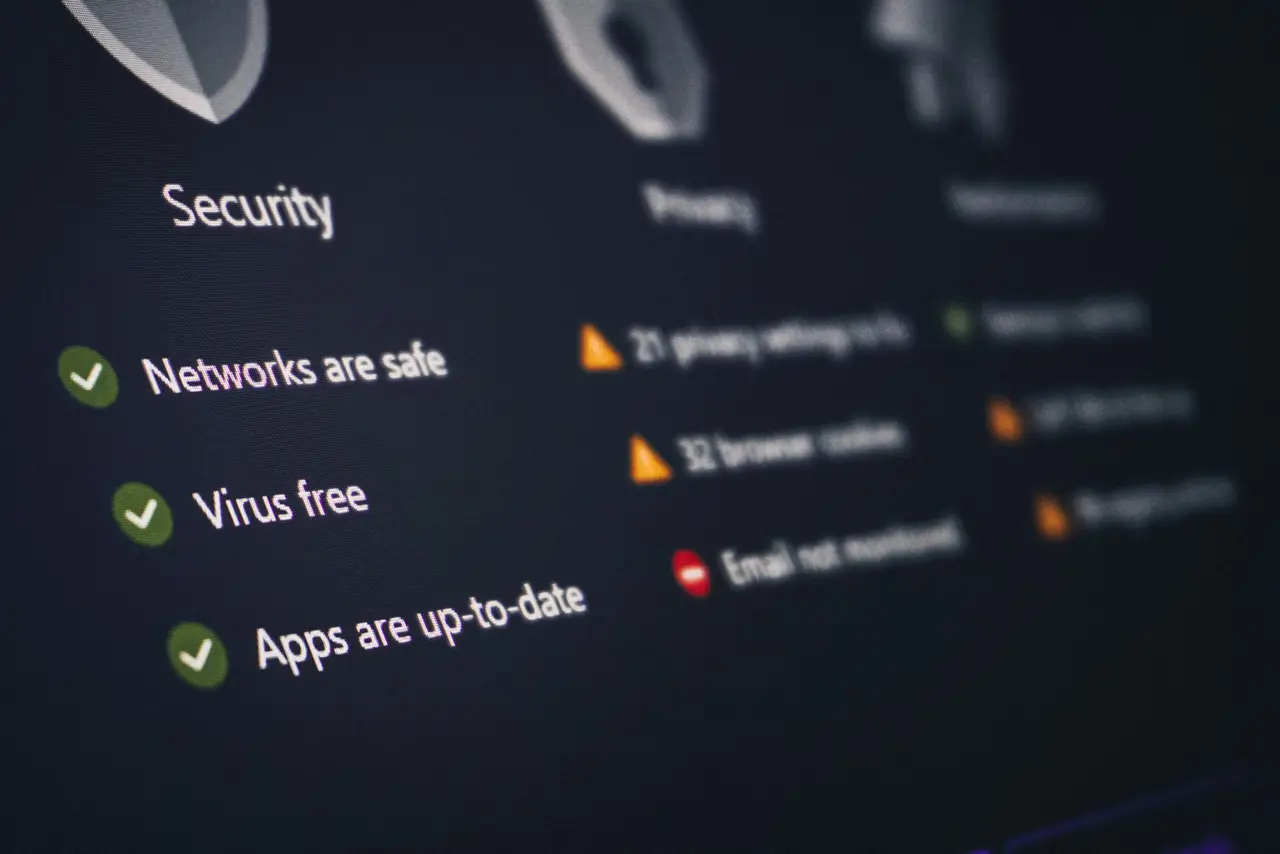A security and privacy dashboard with its status