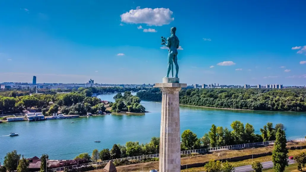 Pobednik statue where Sava and Danube rivers meet in Belgrade.
